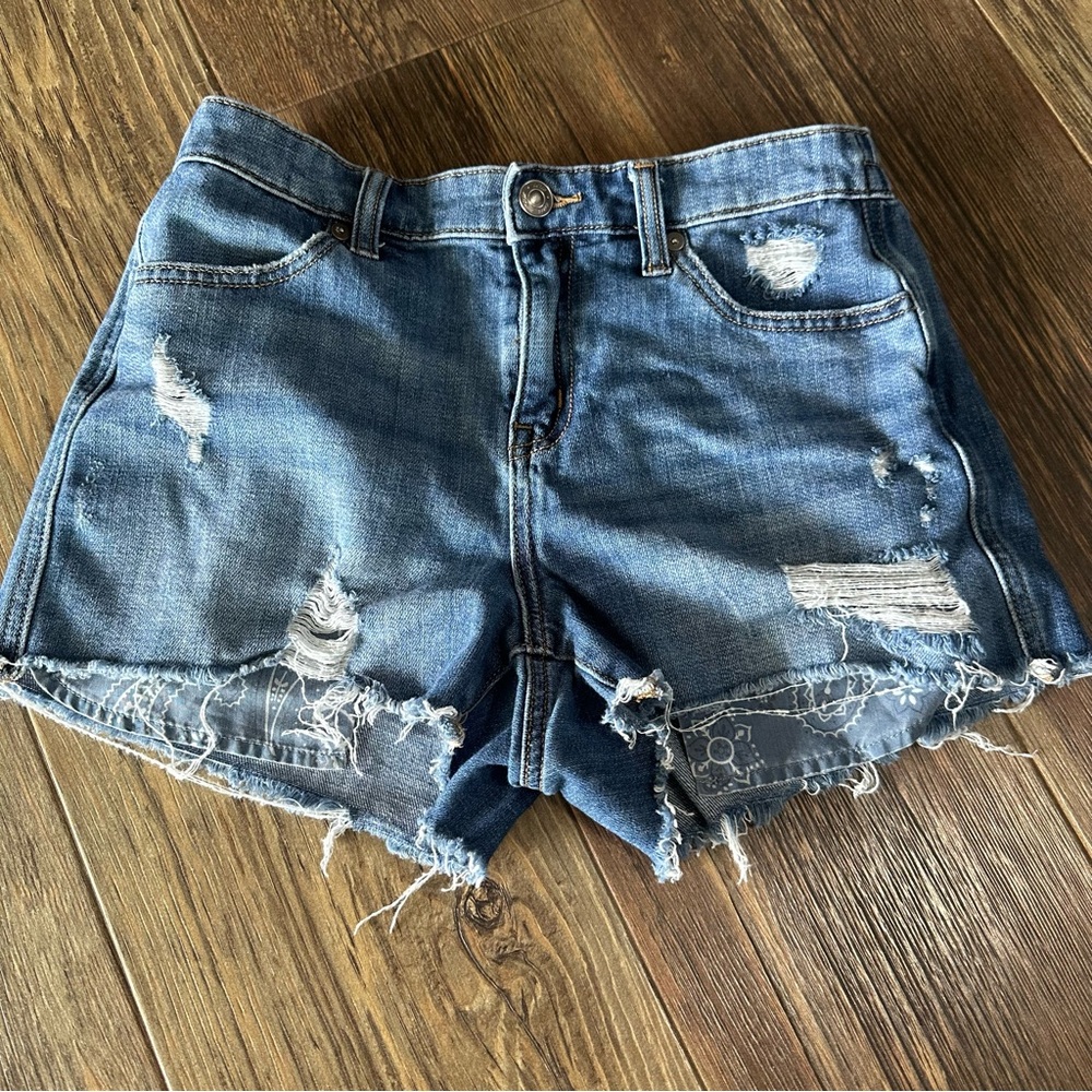 Aerie distressed denim Jean shorts women's XS elastic back waist ripped holes